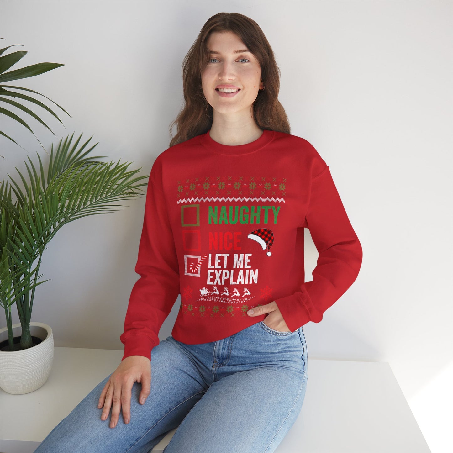 “Naughty, Nice, Let Me Explain” Sweatshirt — The Holiday Alibi Edition