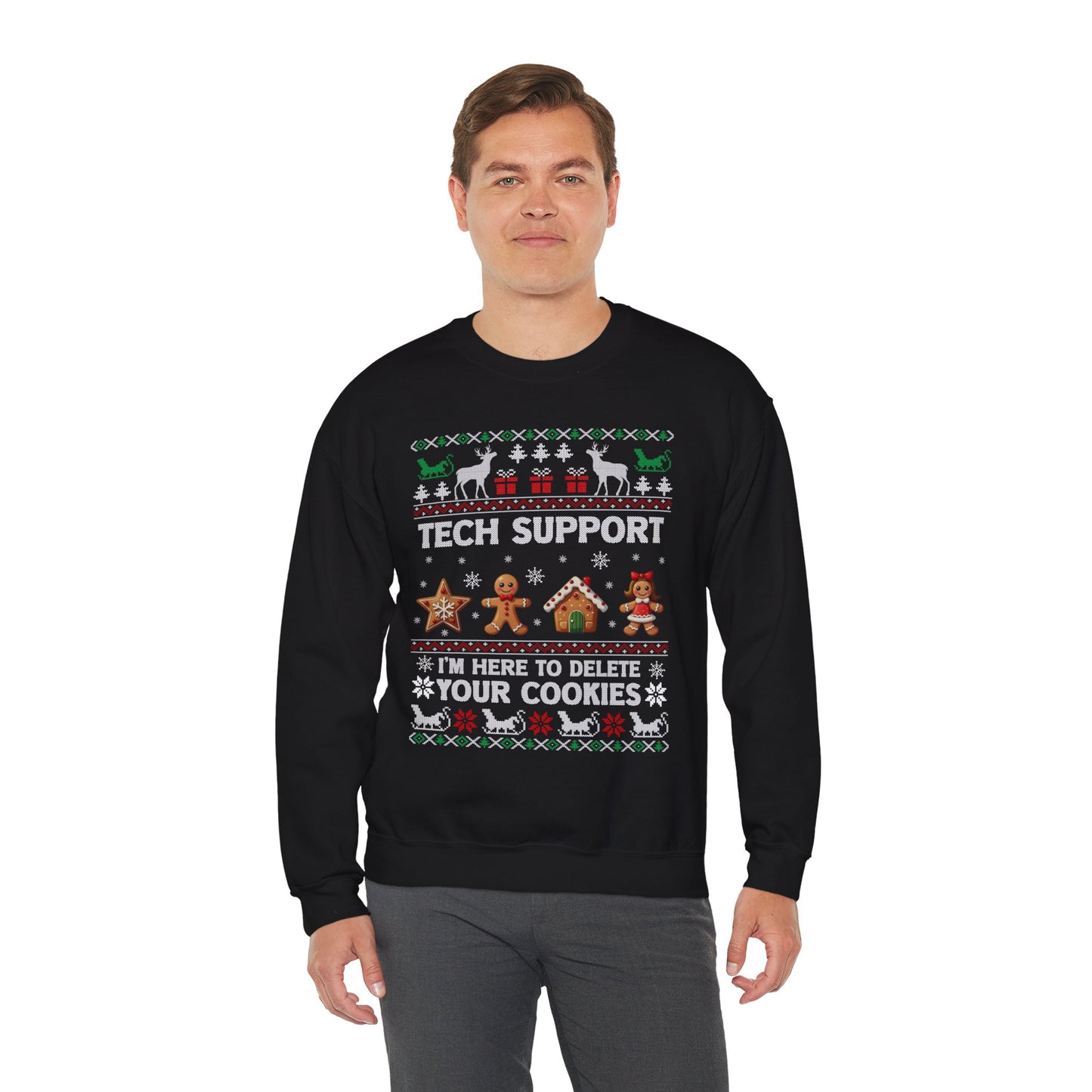 “Tech Support: I’m Here to Delete Your Cookies” Sweater — The Nerdy Nice List Edition