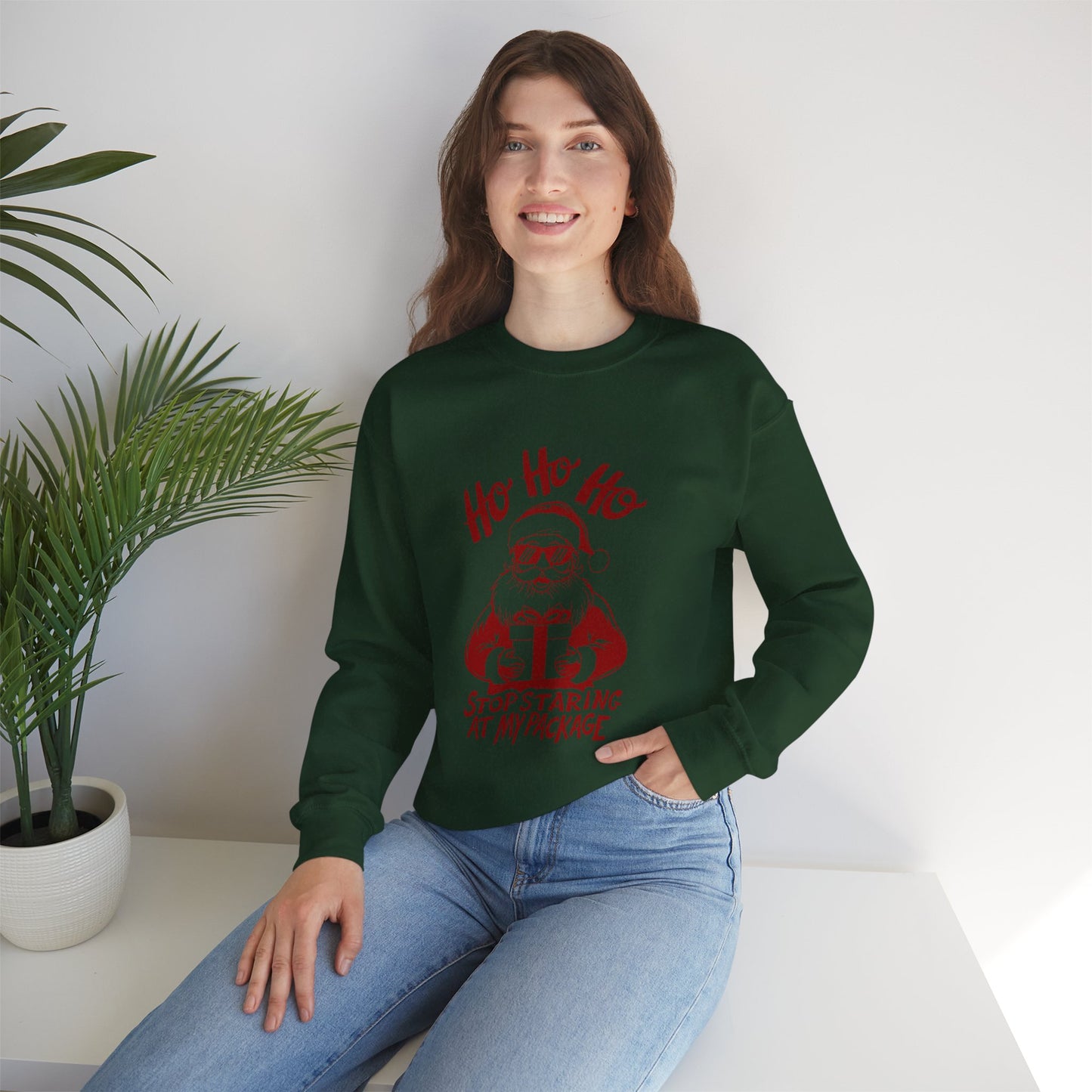 “Ho Ho Ho, Stop Staring at My Package” Sweatshirt — The Naughty Santa Edition