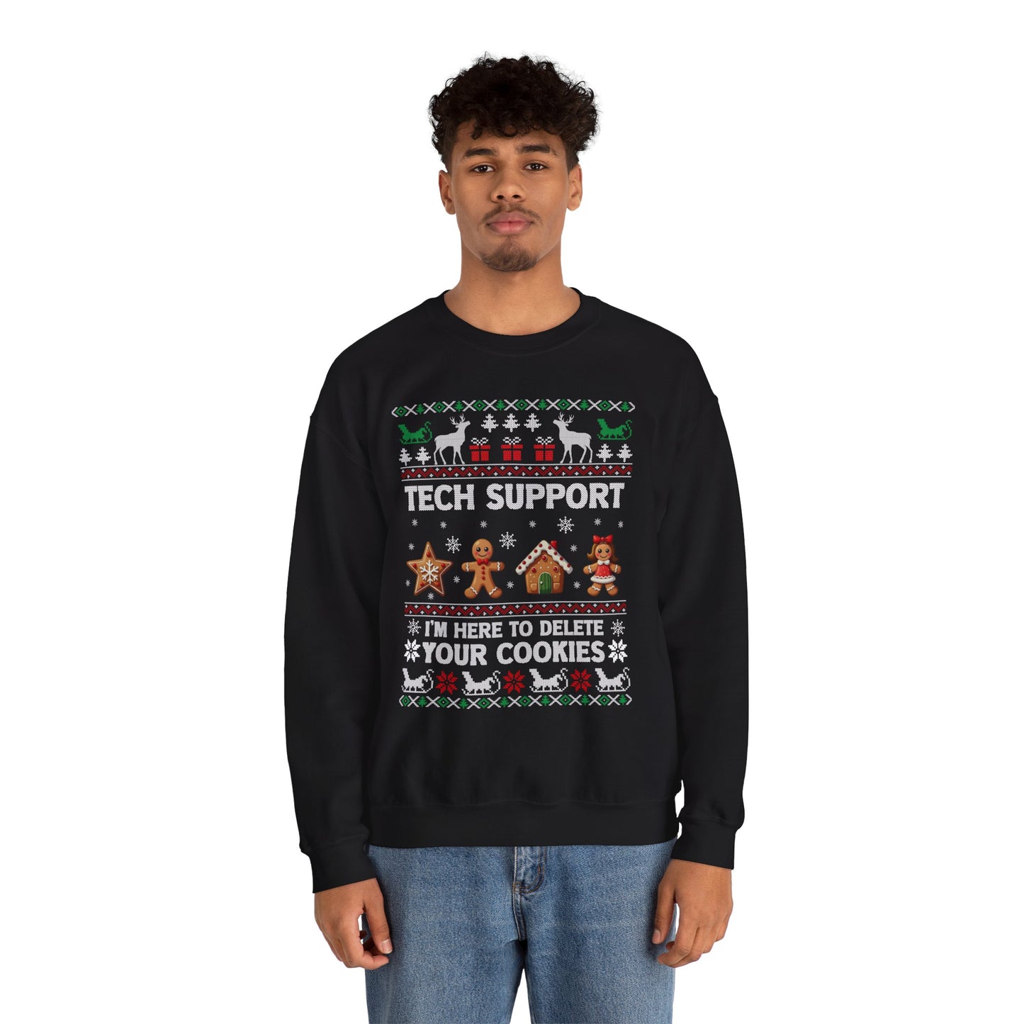 “Tech Support: I’m Here to Delete Your Cookies” Sweater — The Nerdy Nice List Edition